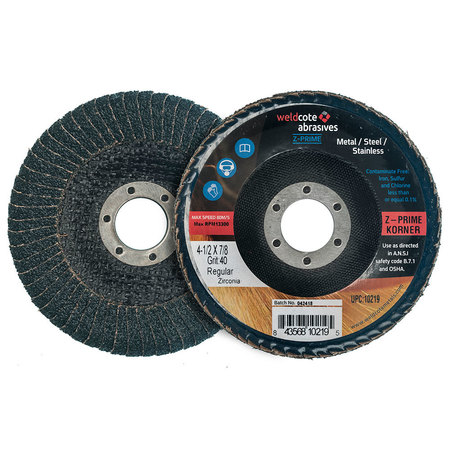 WELDCOTE Flap Disc 4-1/2 X 5/8-11 40G Z-Prime Korner Flap Discs 10251